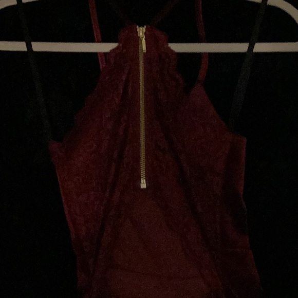 macys Small Velour Deep Red Dress - Picture 3 of 4
